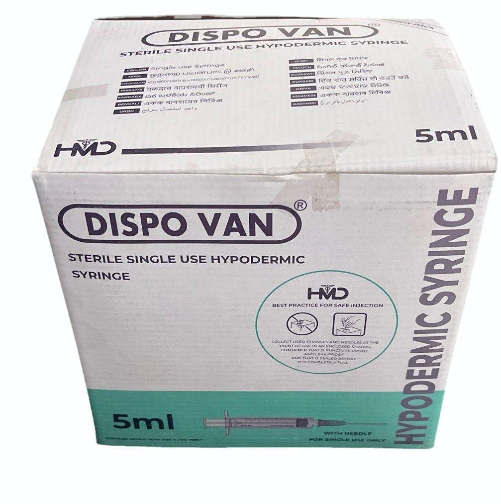 Dispovan 5ml Syringe with Needle - 24G (Pack of 100 pcs) by HMD — buy wholesale in Hyderabad