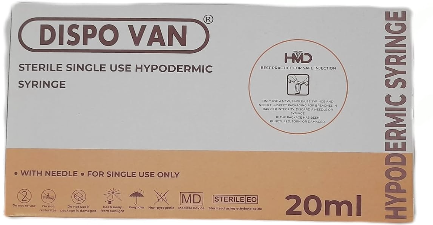 Dispovan 20ml Syringe with Needle (Pack of 25pcs) by HMD — buy wholesale in Hyderabad