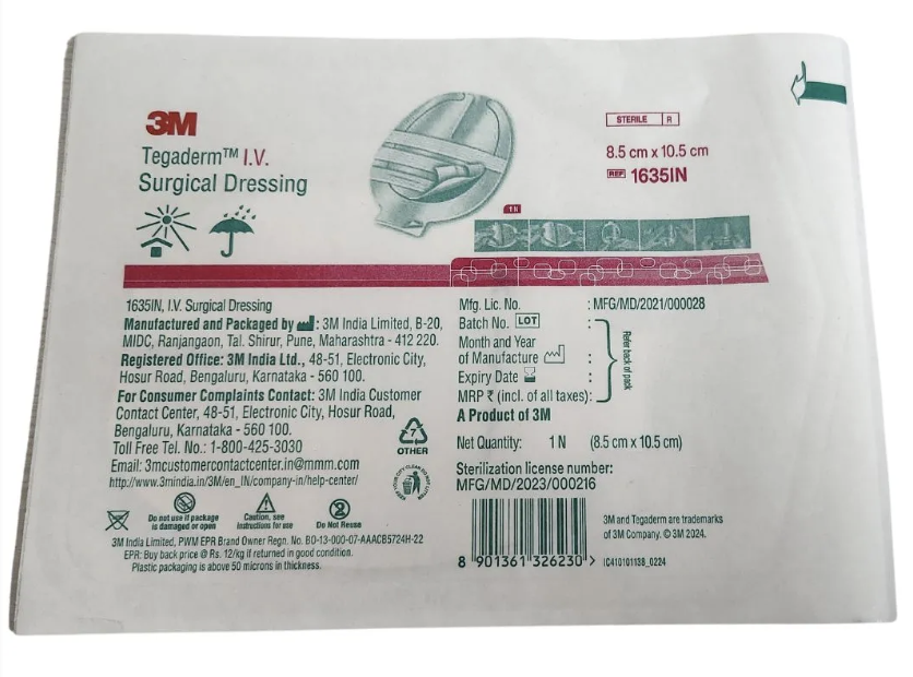 3M Tegaderm 1635IN Transparent Film Dressing 8.5cm x 10.5cm by 3M — buy wholesale in Hyderabad