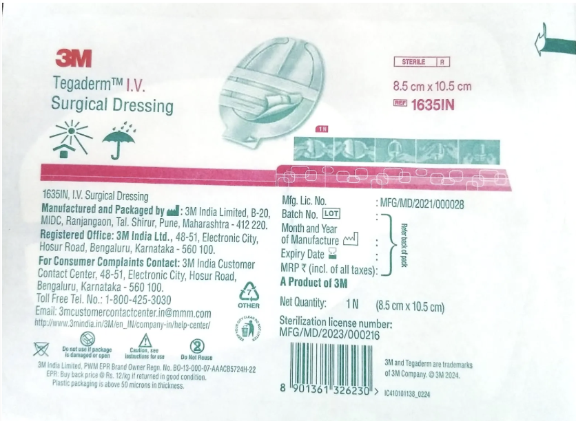 3M Tegaderm 1635IN Transparent Film Dressing 8.5cm x 10.5cm thumbnail 3